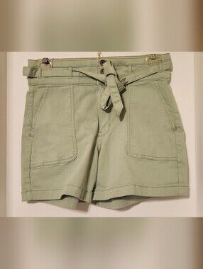 High-Rise Belted Utility Shorts — Sage Green